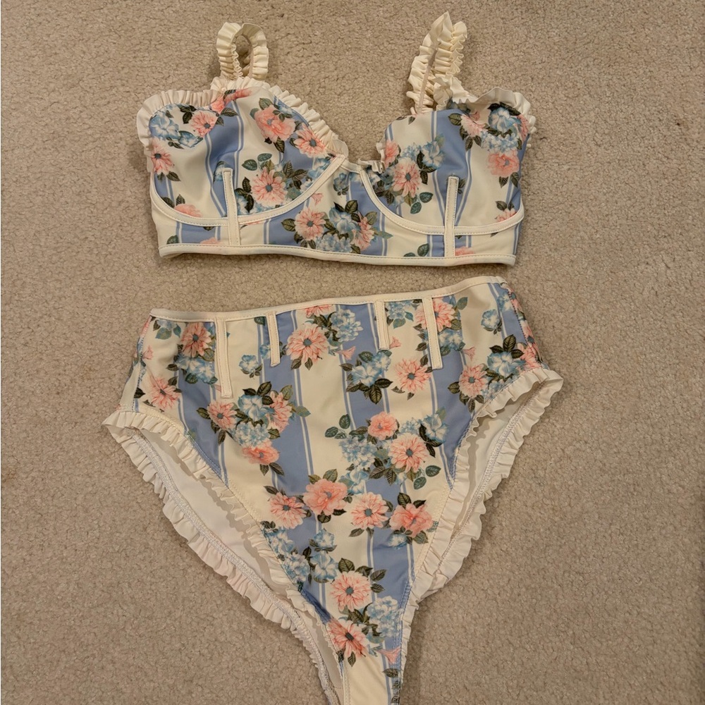 For Love And Lemons Floral Blue Bikini - Picture 3 of 4